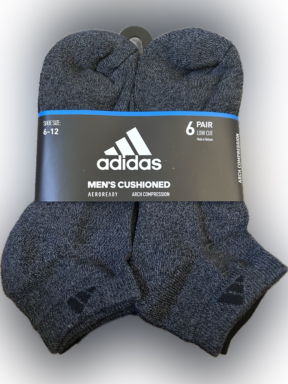 adidas Aeroready Men's Low-Cut Cushioned Athletic Socks - Charcoal Gray (6 Pack)